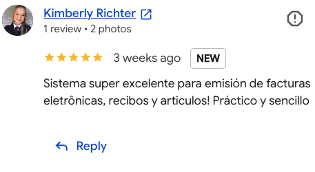 Reseña de 5 estrellas de Kimberly Richter: Sistema super excelente para emisión de facturas electrónicas, recibos y artículos. Práctico y sencillo.